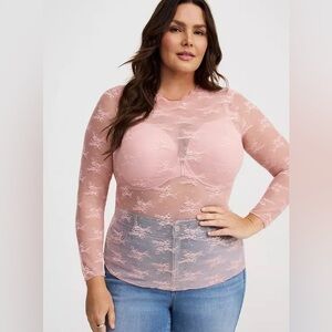 NWT Torrid sheer lace long sleeve crewneck layering top